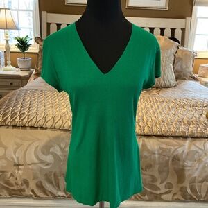 I.N.C. V Neck Short Sleeved Ribbed Top Kelly Green Size M